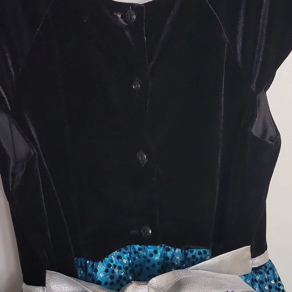 Jona Michelle Holiday Formal Dress Velvet Bodice Button Back Teal Blue 10 - Picture 8 of 17